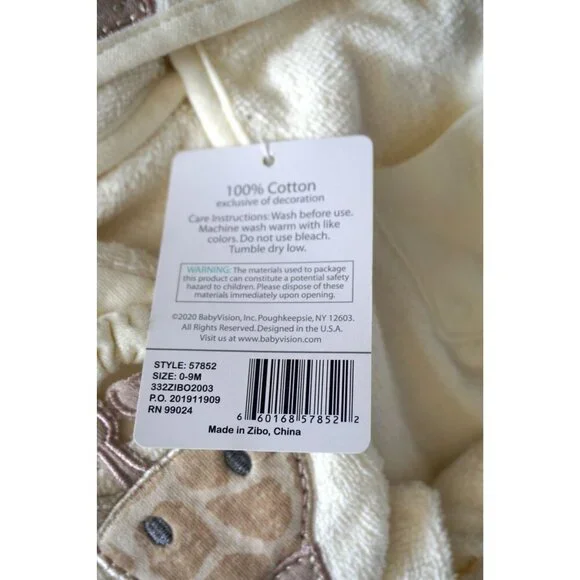 Hudson Baby Cotton Animal Face Bathrobe & Slippers, Giraffe, 0-9 Months, NWT - Picture 5 of 7